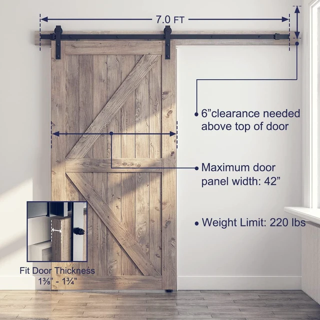 Alt view image 4 of 7 - 7 FT Barn Door Hardware Kit -Fits 42" Wide Door Panel Sliding Barn Door Track, Smooth and Quiet, Easy to Install, Includes Step-by-Step Installation Instructions (J Shape Hanger)