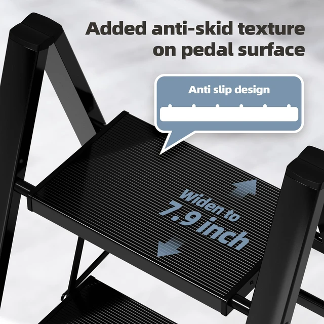 Alt view image 3 of 7 - Aluminum Step Stool Foldable,4 Step Ladder (Black) Lightweight Portable step ladder with Anti-Slip Wide Pedal,330lbs Capacity Ladder for Household,Office,Kitchen