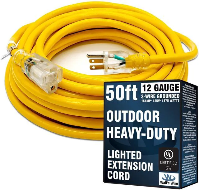 Main image of 50 ft Outdoor Extension Cord - 12 Gauge Heavy Duty Extension Cord Lighted Outdoor Extension Cords 50' Grounded