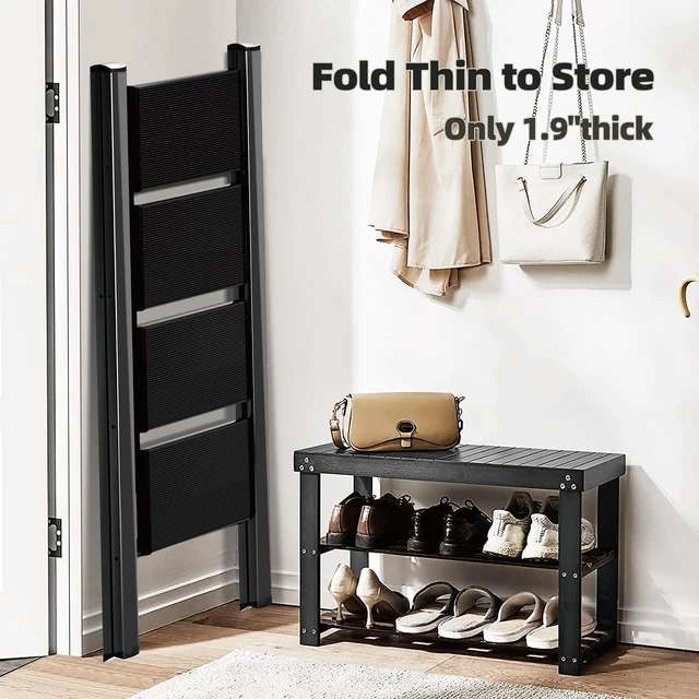 Alt view image 5 of 7 - Aluminum Step Stool Foldable,4 Step Ladder (Black) Lightweight Portable step ladder with Anti-Slip Wide Pedal,330lbs Capacity Ladder for Household,Office,Kitchen