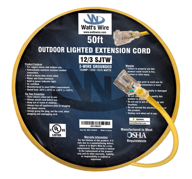 Alt view image 6 of 6 - 50 ft Outdoor Extension Cord - 12 Gauge Heavy Duty Extension Cord Lighted Outdoor Extension Cords 50' Grounded