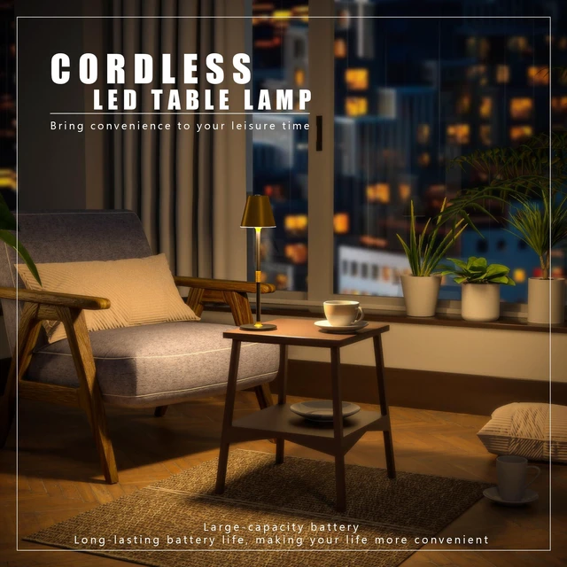 Alt view image 3 of 3 - 4-Pack Cordless Table Lamps - 5000mAh Rechargeable Battery Operated Desk Lamp, 3-Level Dimmable LED Night Light for Bedroom, Dining, Restaurant - Metal Design(Gold&Black 4PACK)