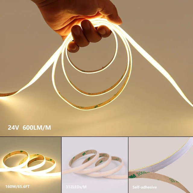 Alt view image 3 of 7 - 24V Diffused Outdoor COB LED Strip Lights Waterproof 65.6ft IP67 4000K Natural White LED Tape Light Adhesive 160W CRI 93 with Power Supply for Bedroom Garden Living Room, 2 Rolls of 32.8ft