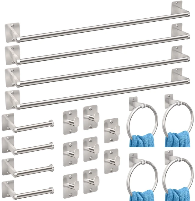 Main image of 20-Piece Brushed Nickel Bathroom Hardware Set, 24 inch Towel Bar Towel Racks for Bathroom Accessories Set, Robe Towel Hooks, Toilet Paper Holder Wall Mounted