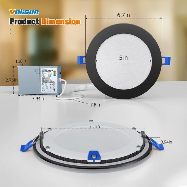 Alt view image 4 of 7 - 12 Pack 6 inch Recessed Lighting, 5CCT, 3W Eqv 120W, 1080LM LED Recessed Light Black, 2700K-5000K Selectable, 1Dimmable Canless Wafer Downlight, LED Ceiling Light ETL Certificated