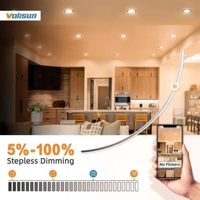 Alt view image 3 of 7 - 12 Pack 6 inch Recessed Lighting, 5CCT, 3W Eqv 120W, 1080LM LED Recessed Light Black, 2700K-5000K Selectable, 1Dimmable Canless Wafer Downlight, LED Ceiling Light ETL Certificated
