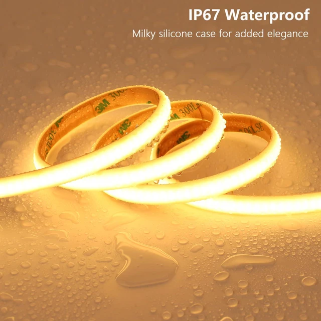 Alt view image 2 of 7 - 24V Diffused Outdoor COB LED Strip Lights Waterproof 65.6ft IP67 3000K Warm White LED Tape Light Adhesive 160W CRI 93 with Power Supply for Bedroom Garden Living Room, 2 Rolls of 32.8ft