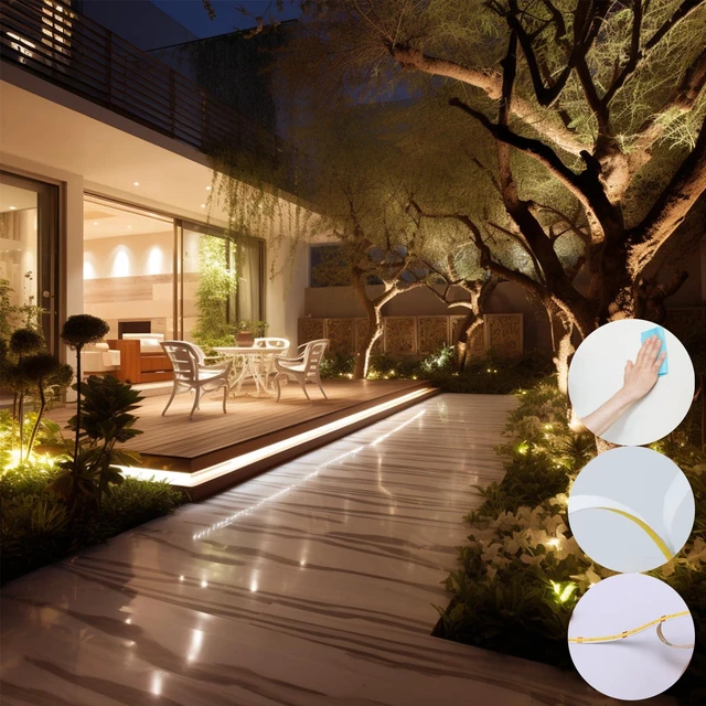 Alt view image 5 of 7 - 24V Diffused Outdoor COB LED Strip Lights Waterproof 65.6ft IP67 3000K Warm White LED Tape Light Adhesive 160W CRI 93 with Power Supply for Bedroom Garden Living Room, 2 Rolls of 32.8ft