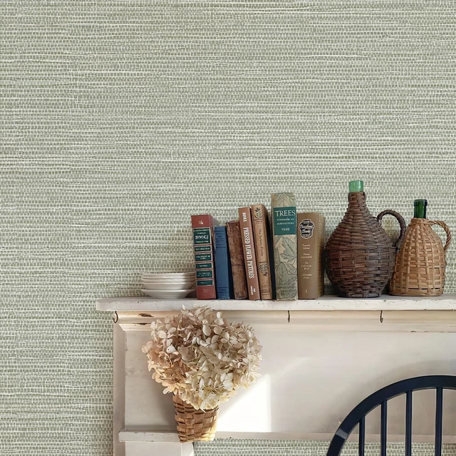 Alt view image 4 of 7 - Grasscloth Wallpaper Peel and Stick Cream Grassweave Stick on Wallpaper Textured Self Adhesive Wall Paper Contact Paper 787" x 17.3"