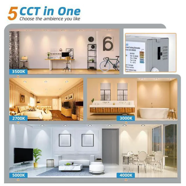 Alt view image 2 of 7 - 12 Pack 4 inch Recessed Lighting, 5CCT, 9.5W Eqv 80W, 810LM LED Recessed Light Black, 2700K-5000K Selectable, Dimmable Canless Wafer Downlight, LED Ceiling Light ETL Certificated