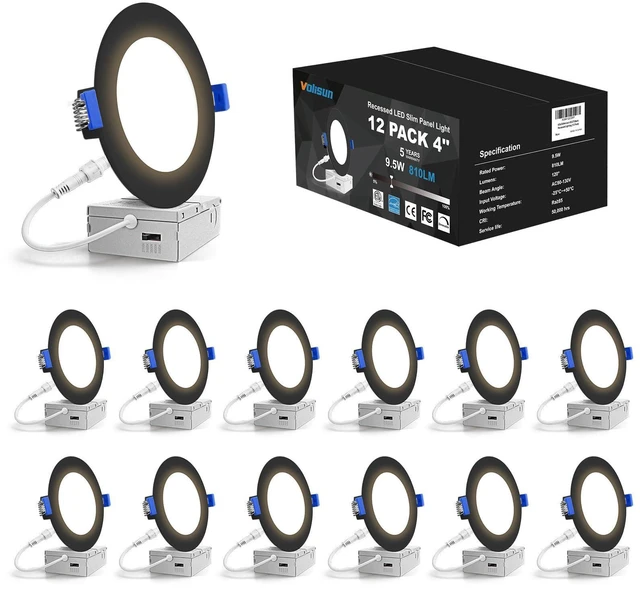 Main image of 12 Pack 4 inch Recessed Lighting, 5CCT, 9.5W Eqv 80W, 810LM LED Recessed Light Black, 2700K-5000K Selectable, Dimmable Canless Wafer Downlight, LED Ceiling Light ETL Certificated