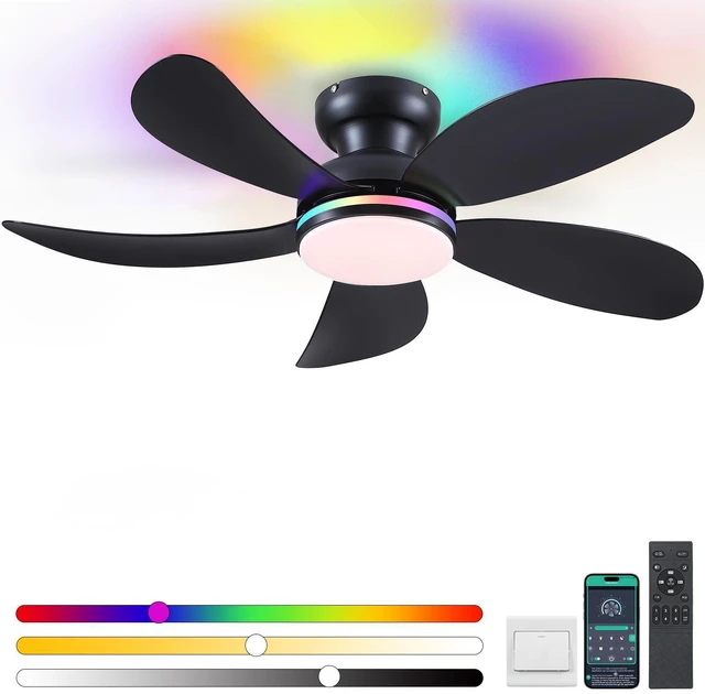 Main image of 42" Black Modern Low Profile RGB Ceiling Fans with Lights and Remote 14 RGB Modes,Supports Remote and APP,6 Wind Speeds, Reversible, Dimmable 3 CCT LED, 30W DC Motor,Suits for Bedroom Kidsroom