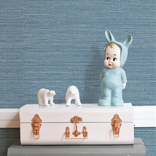 Alt view image 7 of 7 - Grasscloth Wallpaper Peel and Stick Blue Grassweave Stick on Wallpaper Textured Self Adhesive Wall Paper Contact Paper 787" x 17.3"