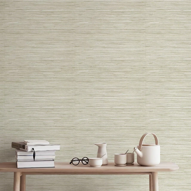 Alt view image 7 of 7 - Grasscloth Wallpaper Peel and Stick Cream Grassweave Peel & Stick Wall Paper Textured Wallpaper Self Adhesive Contact Paper 787" x 17.3"