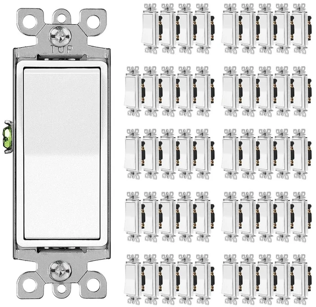 Main image of 3 Way Decorator Paddle Rocker Wall Light Switch, Single Pole or Three Way, 15A 120/277V, Gloss White