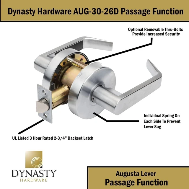 Alt view image 5 of 7 - Commercial Passage Lever, ADA, Satin Chrome ADA Compliant Grade 2 Commercial Duty Door Lever For Passage Use, Satin Chrome Finish