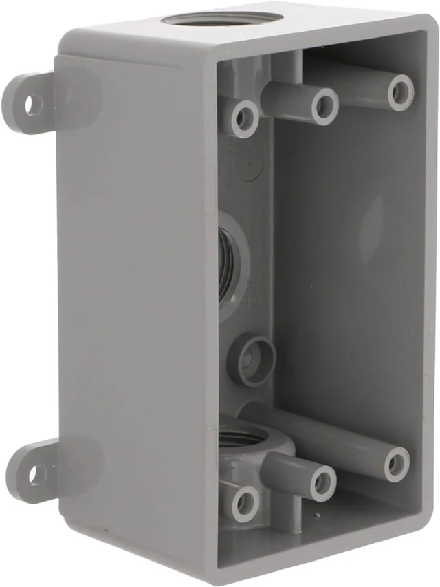 Main image of PSB37550GY Single-Gang Weatherproof Three 1/2". or 3/4 in. Threaded Outlets,2 in,Gray,(Pack of 8)