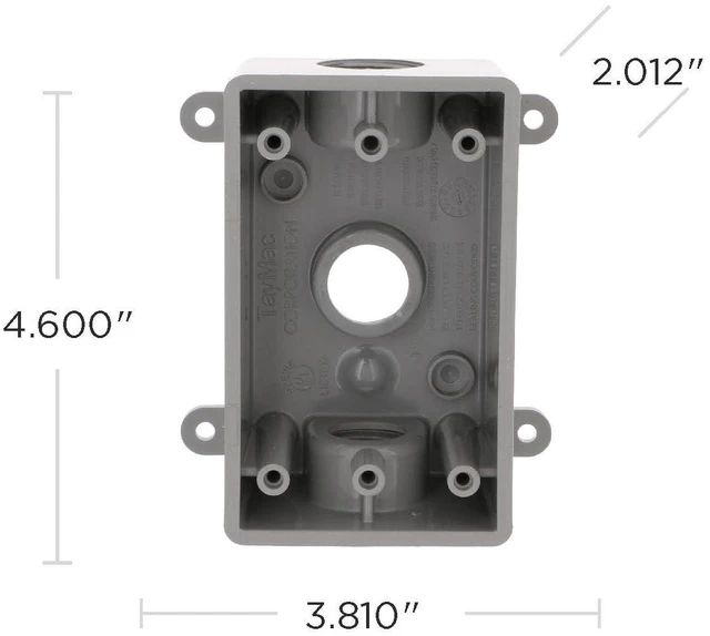 Alt view image 5 of 6 - PSB37550GY Single-Gang Weatherproof Three 1/2". or 3/4 in. Threaded Outlets,2 in,Gray,(Pack of 8)