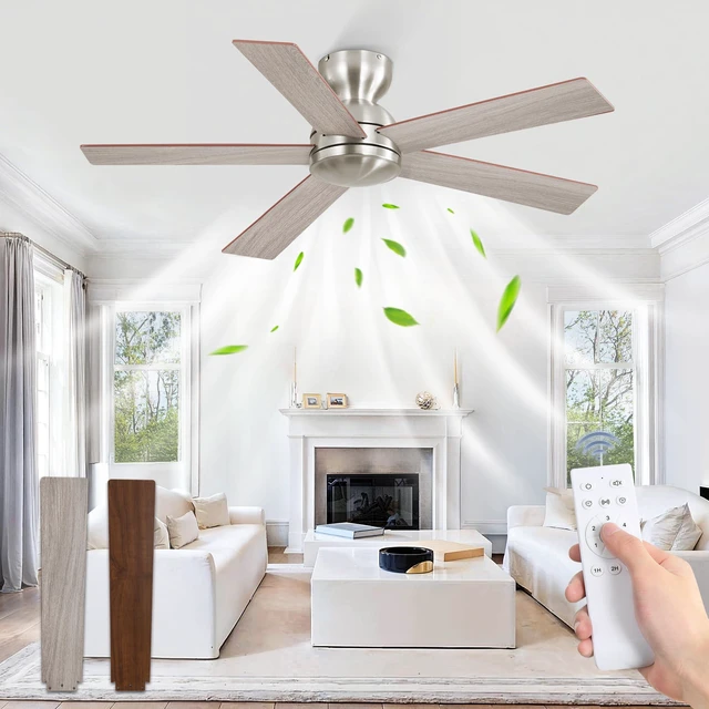 Main image of 42 Inch Brushed Nickel Ceiling Fan without Lights, Modern, Remote 6 Speeds, Reversible DC Motor, Quiet Airflow, Small Ceiling Fans for Bedroom, Kitchen, Living Room, Covered Patio