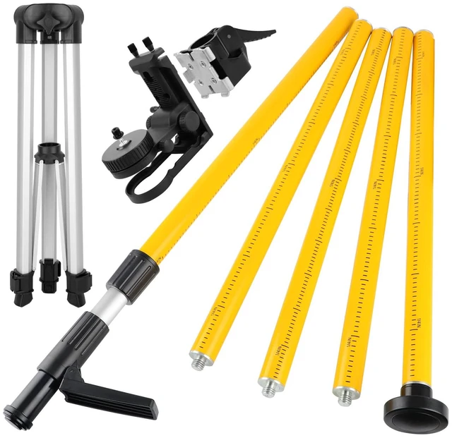 Main image of 12 ft Telescoping Laser Level Pole with Tripod and Mounting Clamp 1/4"-20 & 5/8"-11 Threaded Mounts, 360° Fine-tuning Adjustable Bracket, Point & Line Laser Compatible