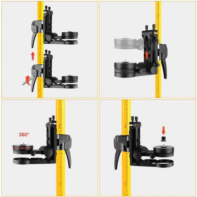 Alt view image 2 of 7 - 12 ft Telescoping Laser Level Pole with Tripod and Mounting Clamp 1/4"-20 & 5/8"-11 Threaded Mounts, 360° Fine-tuning Adjustable Bracket, Point & Line Laser Compatible