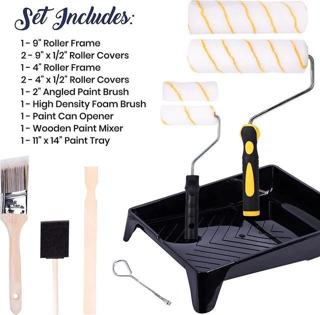 Alt view image 4 of 7 - All Purpose Canvas Drop Cloth 4x12, Canvas Tarp for Painting, Bundle with Painting Tool Kit with Roller Covers, Roller Frames, Brushes and Tray for Household Painting, Cabinets and Crafts (11-Piece)