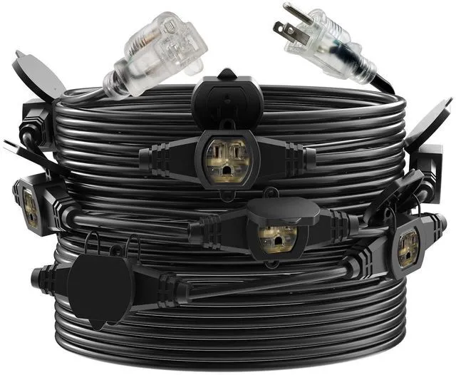 Main image of 50FT Outdoor Extension Cord, 16 Gauge SJTW 5-15R Cable Male Plug to Female Connector,10 Evenly-Spaced Outlets Plug,Suitable for Stage Setting or outdor