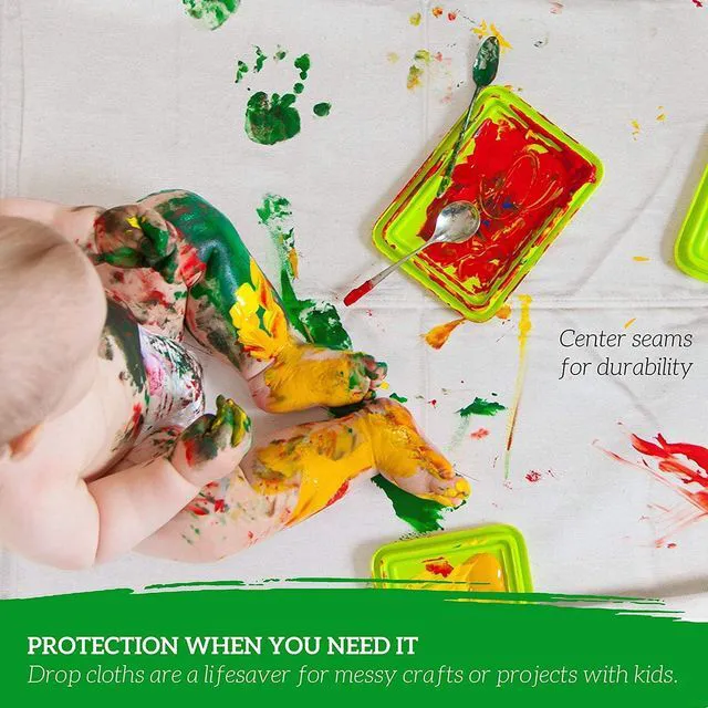 Alt view image 7 of 7 - All Purpose Canvas Drop Cloth 4x12, Canvas Tarp for Painting, Bundle with Painting Tool Kit with Roller Covers, Roller Frames, Brushes and Tray for Household Painting, Cabinets and Crafts (11-Piece)