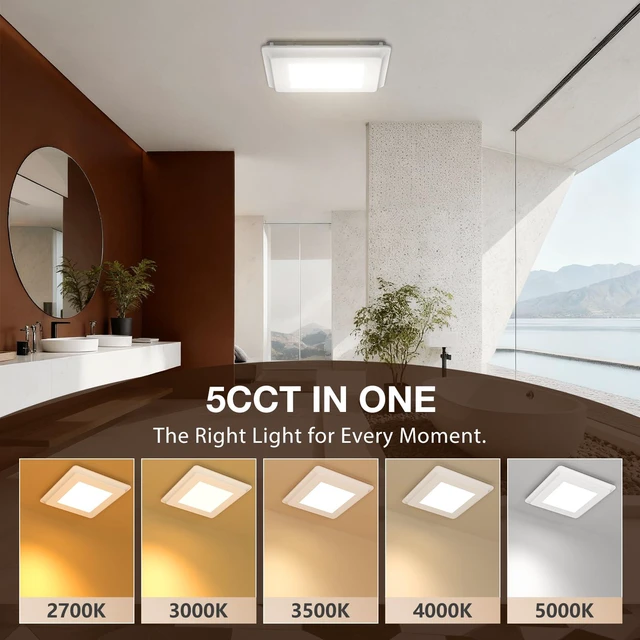 Alt view image 3 of 7 - Bathroom Exhaust Fan with Light, 110 CFM, 1.0 Sones, 5CCT, 1000LM Easy Install, Ceiling Opening 9.4'' x 9.4'', Ceiling Mount Shower Bathroom Fan, Household Ventilation Fan, ETL & FCC