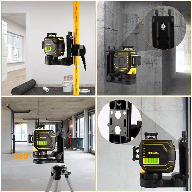 Alt view image 4 of 7 - 12 ft Telescoping Laser Level Pole with Tripod and Mounting Clamp 1/4"-20 & 5/8"-11 Threaded Mounts, 360° Fine-tuning Adjustable Bracket, Point & Line Laser Compatible