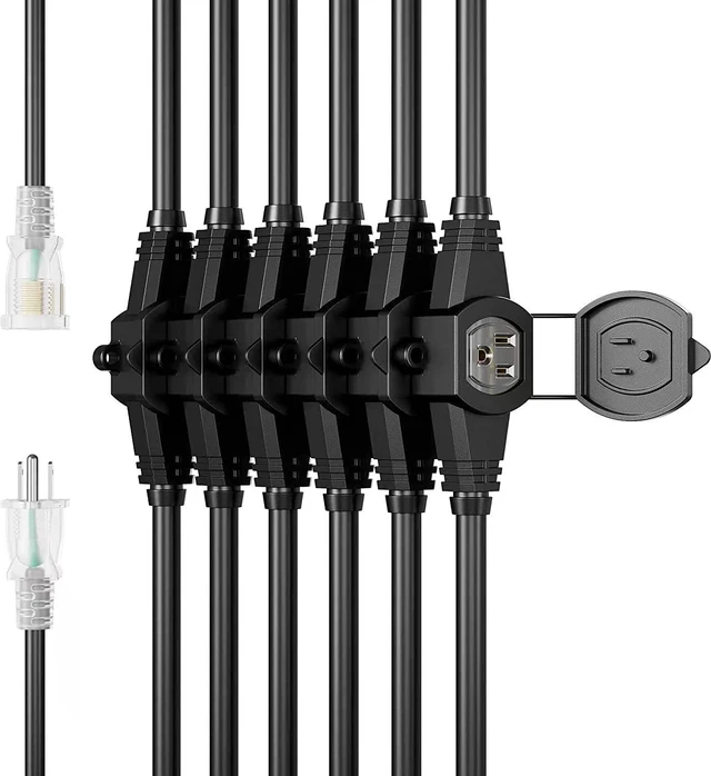 Alt view image 3 of 7 - 50FT Outdoor Extension Cord, 16 Gauge SJTW 5-15R Cable Male Plug to Female Connector,10 Evenly-Spaced Outlets Plug,Suitable for Stage Setting or outdor