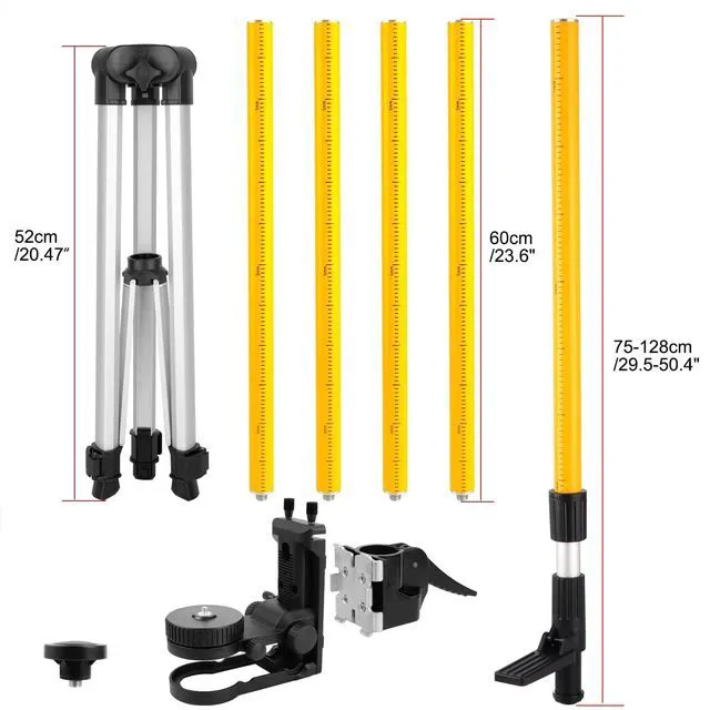 Alt view image 6 of 7 - 12 ft Telescoping Laser Level Pole with Tripod and Mounting Clamp 1/4"-20 & 5/8"-11 Threaded Mounts, 360° Fine-tuning Adjustable Bracket, Point & Line Laser Compatible