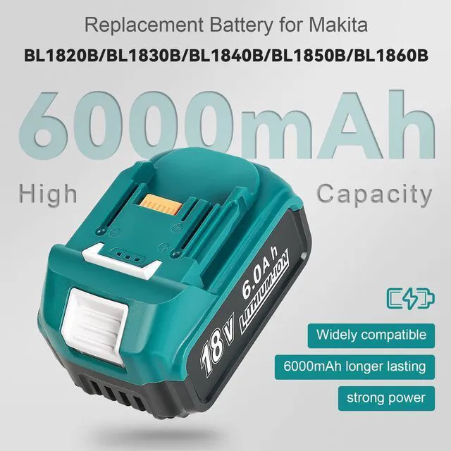 Alt view image 2 of 7 - 2 Pack 18V 6.0Ah Battery with DC18RC Charger Replace for Makita Batteries Long runtime,LCD display with cooling fan USB port charger,stable performance,safety protection,compatible with Makita tools