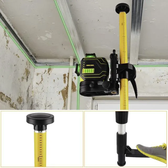 Alt view image 7 of 7 - 12 ft Telescoping Laser Level Pole with Tripod and Mounting Clamp 1/4"-20 & 5/8"-11 Threaded Mounts, 360° Fine-tuning Adjustable Bracket, Point & Line Laser Compatible