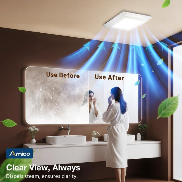 Alt view image 5 of 7 - Bathroom Exhaust Fan with Light, 110 CFM, 1.0 Sones, 5CCT, 1000LM Easy Install, Ceiling Opening 9.4'' x 9.4'', Ceiling Mount Shower Bathroom Fan, Household Ventilation Fan, ETL & FCC