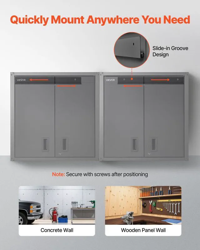 Alt view image 4 of 7 - Metal Wall Cabinet, 30W x 12.2D x 30H Inch, Steel Floating Hanging Storage Cabinet with Locking Doors and Adjustable Shelf for Garage, Basement, Kitchen, Warehouse Assembly Required, Black