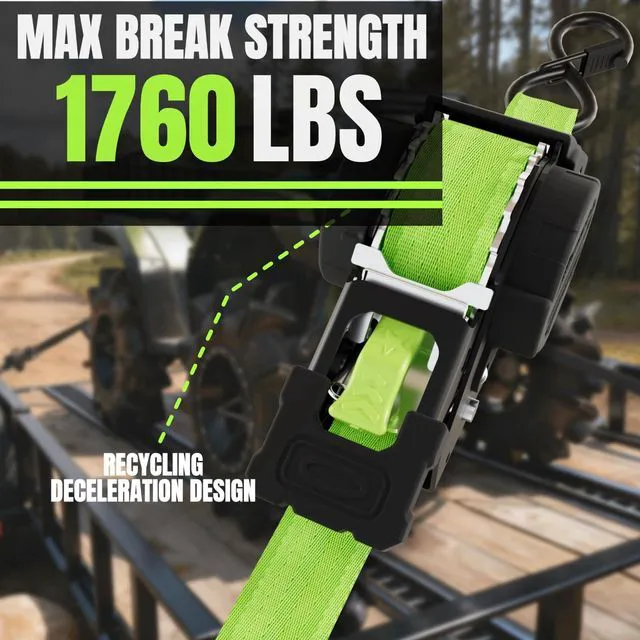 Alt view image 2 of 7 - Retractable Ratchet Straps 1 Inch x 12 Feet Heavy Duty Tie Downs,1760lb Break Strength,Self Retracting for Truck,Cargo,Trailer,Motorcycle,ATV,UTV (Fluorescent Green, 4pack)