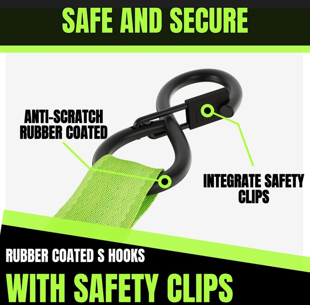 Alt view image 4 of 7 - Retractable Ratchet Straps 1 Inch x 12 Feet Heavy Duty Tie Downs,1760lb Break Strength,Self Retracting for Truck,Cargo,Trailer,Motorcycle,ATV,UTV (Fluorescent Green, 4pack)