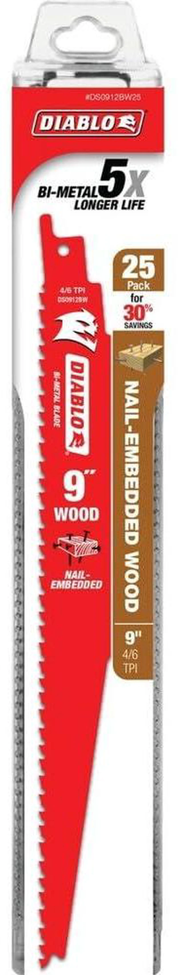 Alt view image 2 of 2 - Bi-Metal Reciprocating Saw Blade - 9" Length, 4/6 TPI Ideal for Nail-Embedded Wood, Variable Tooth, 25-Pack - DS0912BW25