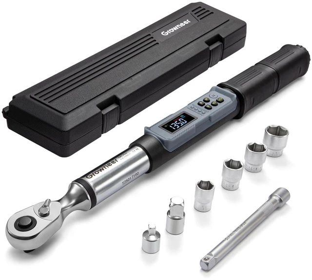 Main image of Digital Torque Wrench, 5-99.6 Ft-lbs/6.8-135 Nm, 3/8'' Drive Rachet Torque Wrench with Buzzer & Colorful LED Indicator, Electronic Torque Wrench Set for Bike Motorcycle Car Tire Auto Repair