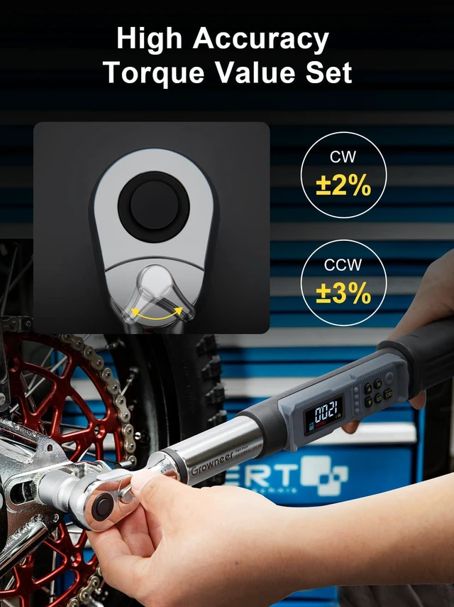 Alt view image 4 of 7 - Digital Torque Wrench, 5-99.6 Ft-lbs/6.8-135 Nm, 3/8'' Drive Rachet Torque Wrench with Buzzer & Colorful LED Indicator, Electronic Torque Wrench Set for Bike Motorcycle Car Tire Auto Repair