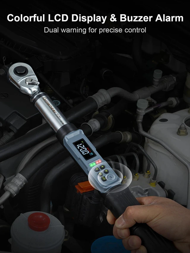 Alt view image 5 of 7 - Digital Torque Wrench, 5-99.6 Ft-lbs/6.8-135 Nm, 3/8'' Drive Rachet Torque Wrench with Buzzer & Colorful LED Indicator, Electronic Torque Wrench Set for Bike Motorcycle Car Tire Auto Repair