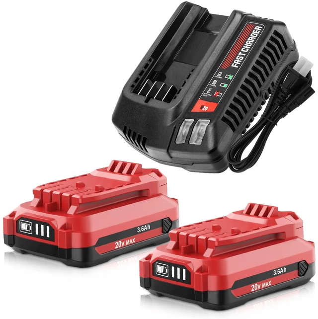 Main image of 2 Pack 20V 3.6Ah Replacement for Craftsman 20V Battery and Charger Kit Compatible with Craftsman V20 Battery CMCB202 CMCB202-2 CMCB204 CMCB204-2 CMCB201 CMCB206 CMCB209 Cordless Power Tool (Red)