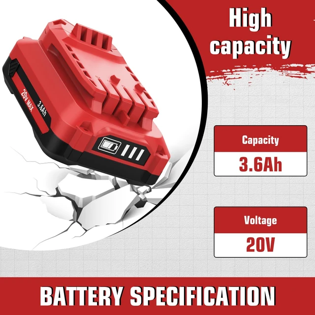 Alt view image 2 of 7 - 2 Pack 20V 3.6Ah Replacement for Craftsman 20V Battery and Charger Kit Compatible with Craftsman V20 Battery CMCB202 CMCB202-2 CMCB204 CMCB204-2 CMCB201 CMCB206 CMCB209 Cordless Power Tool (Red)