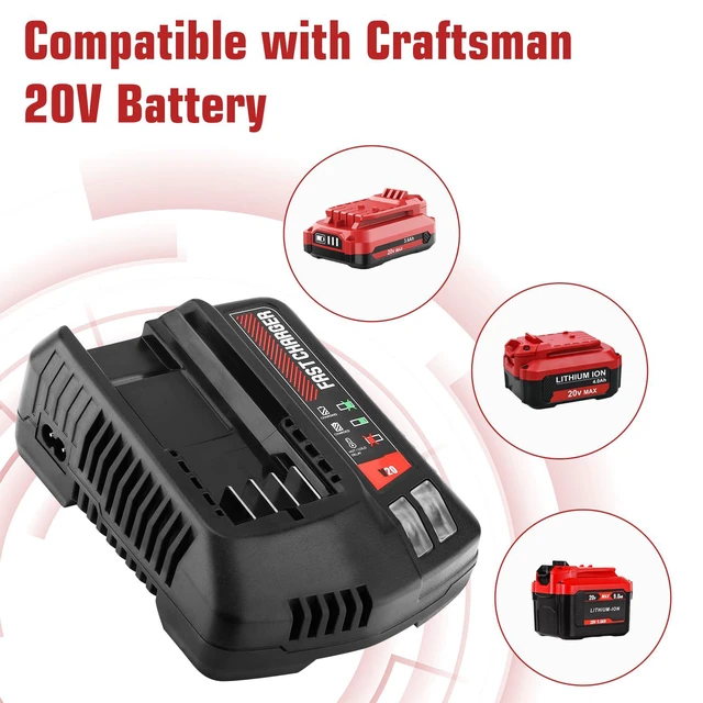 Alt view image 5 of 7 - 2 Pack 20V 3.6Ah Replacement for Craftsman 20V Battery and Charger Kit Compatible with Craftsman V20 Battery CMCB202 CMCB202-2 CMCB204 CMCB204-2 CMCB201 CMCB206 CMCB209 Cordless Power Tool (Red)