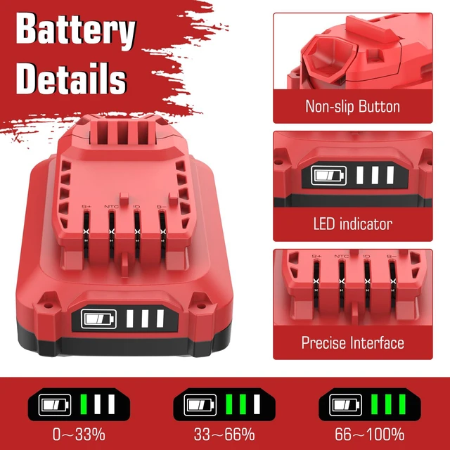 Alt view image 6 of 7 - 2 Pack 20V 3.6Ah Replacement for Craftsman 20V Battery and Charger Kit Compatible with Craftsman V20 Battery CMCB202 CMCB202-2 CMCB204 CMCB204-2 CMCB201 CMCB206 CMCB209 Cordless Power Tool (Red)
