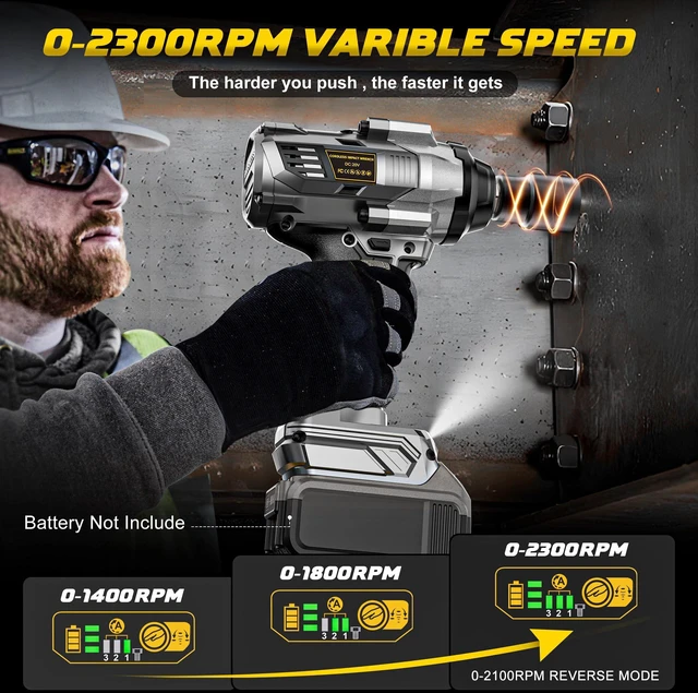 Alt view image 5 of 7 - 1/2" Cordless Impact Wrench 1110 Ft-lbs Compatible with DeWalt 20V Battery Brushless High Torque Impact Driver with LED Light, Electric Gun for Car, Truck, Mower, Bare Tool