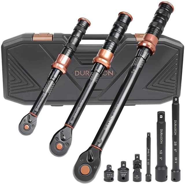 Main image of Torque Wrench Set 1/4 3/8 1/2-Inch Drive 20-240in.lb 5-50&10-170ft.lb Dual Range Scales ±3% Precision 72 tooth Dual-direction Torque Wrenches for Bike Motorcycle Car and Truck Maintenance