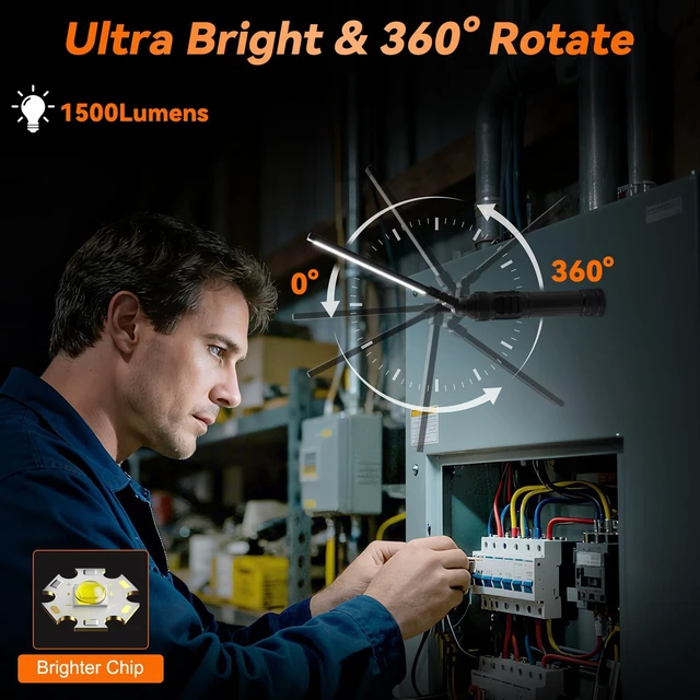 Alt view image 2 of 7 - 4Pack Magnetic Rechargeable LED Work Light/Flashlight for Mechanics All Aluminum, 1500 High Lumens, Digital Display, 7 Modes, 360° Rotation, for Car Repairing, Emergency, Gifts for Father