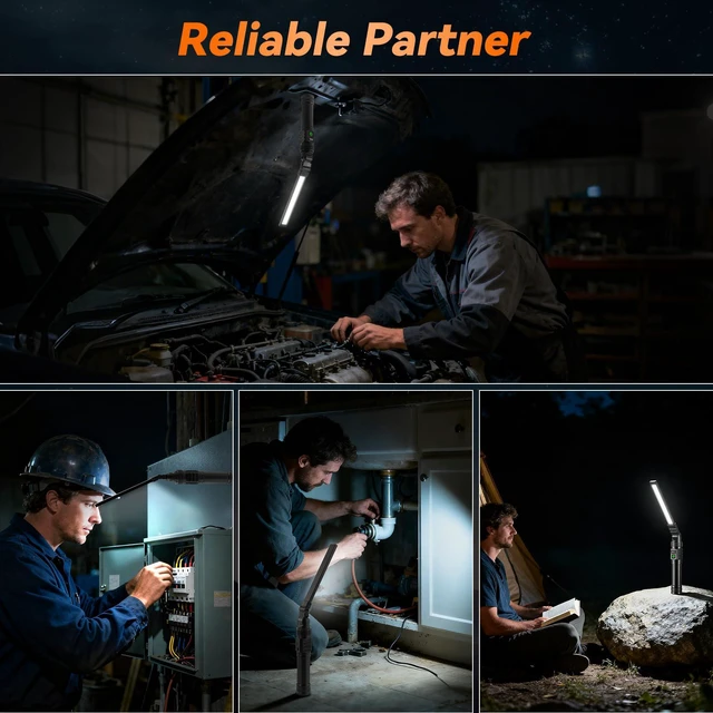 Alt view image 6 of 7 - 4Pack Magnetic Rechargeable LED Work Light/Flashlight for Mechanics All Aluminum, 1500 High Lumens, Digital Display, 7 Modes, 360° Rotation, for Car Repairing, Emergency, Gifts for Father